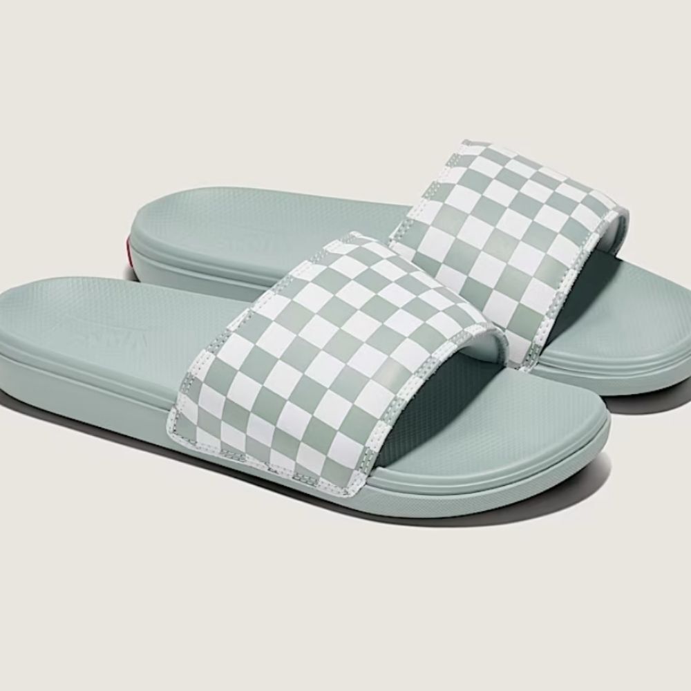 Vans La Costa Checkboard Slide Sandals - Iceberg Green/White